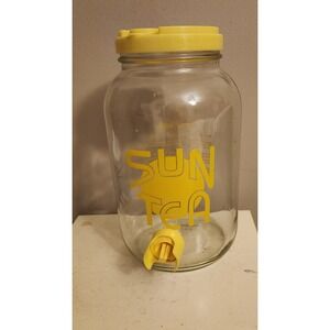 Vintage‎ Sun Tea Glass Jar Yellow BALL 1 Gallon 1970s Retro Dispenser